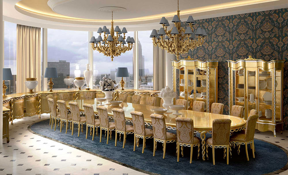 Элитная итальянская столовая в классическом стиле с большим овальным столом и богатой декоративной отделкой - Andrea Fanfani