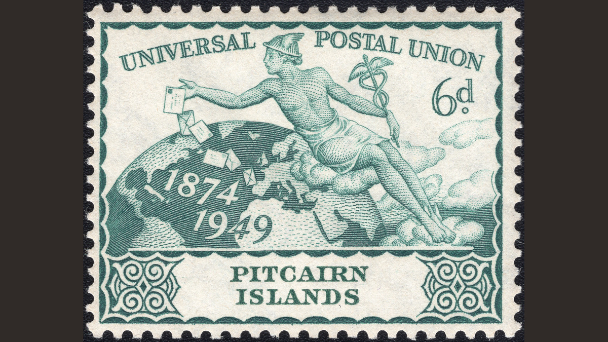 1.2. Питкэрн, 1949 год, № 17. Гермес над земным шаром. 75 лет Всемирному почтовому союзу.