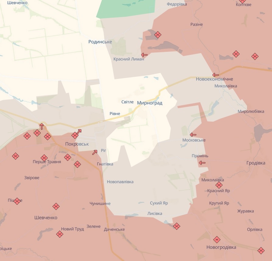    Вот так, по версии Deep State, выглядит ситуация в Покровске и Мирнограде