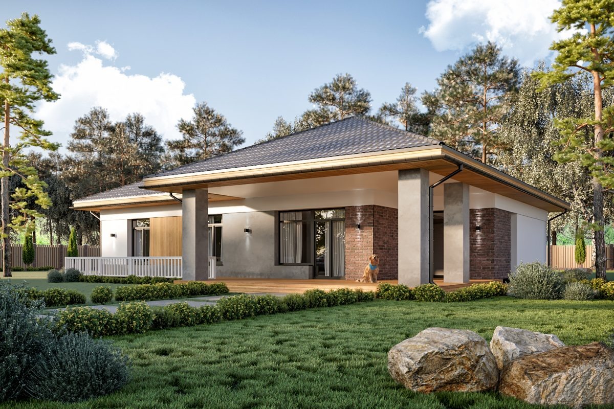 Одноэтажный, просторный коттедж с уютной террасой,  тремя спальнями, кабинетом общей площадью 170 кв.м. 