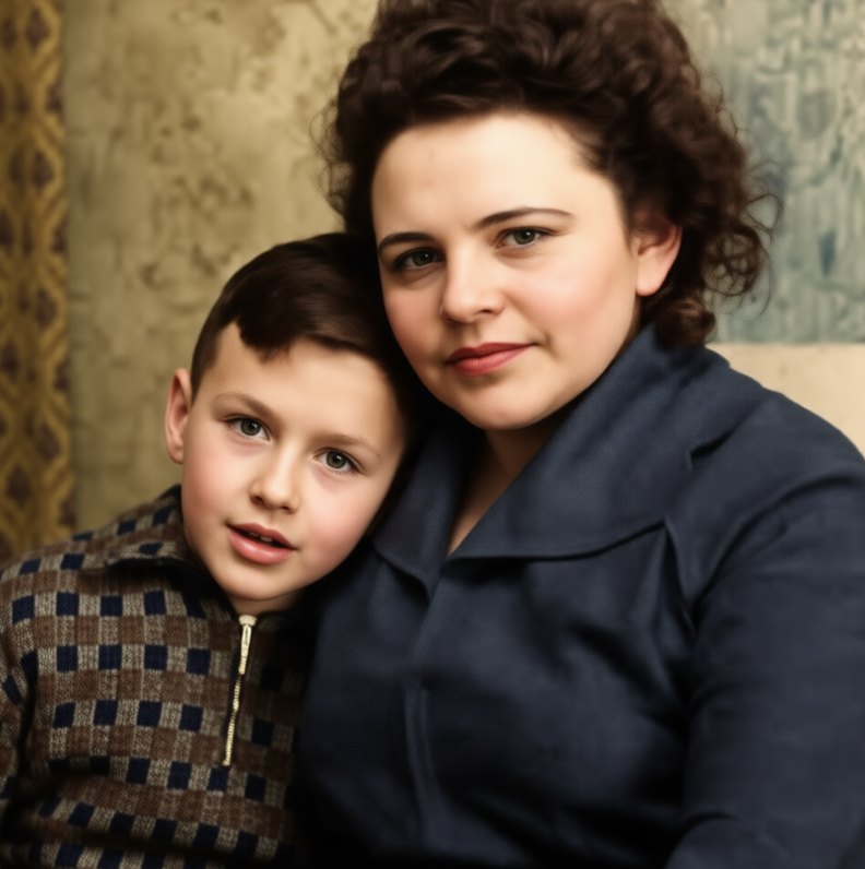 Родион Нахапетов и его мама Галина (восстановленное фото)