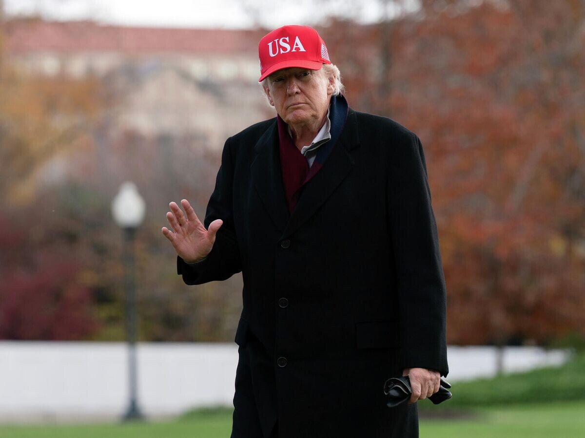    Президент США Дональд Трамп во время встречи с журналистами на лужайке Белого дома в Вашингтоне© AP Photo / Jose Luis Magana