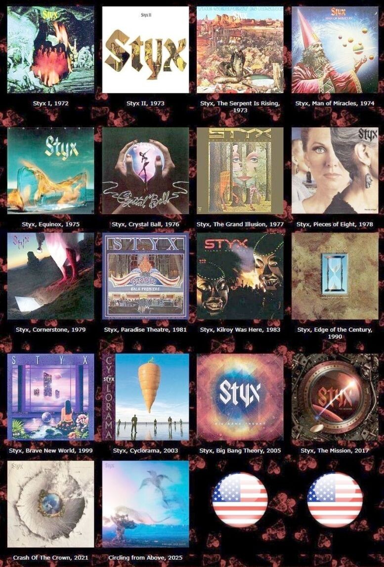 Все студийные альбомы группы Styx, записанные ею с 1972 по 2025 гг.