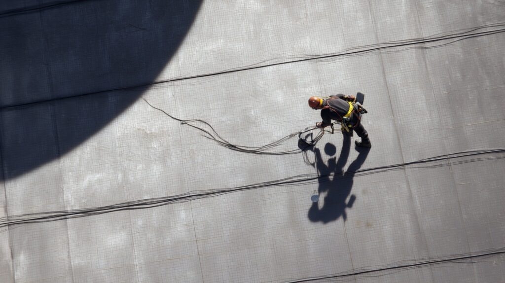    Кровельщик, уделяющий внимание качеству пароизоляции на крыше Rafael