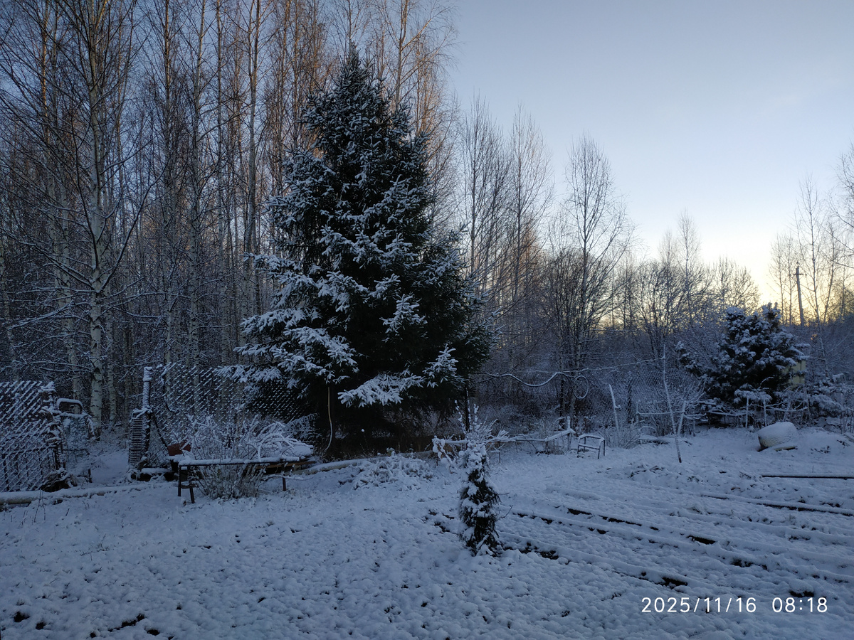 Снег выпадает и тает.