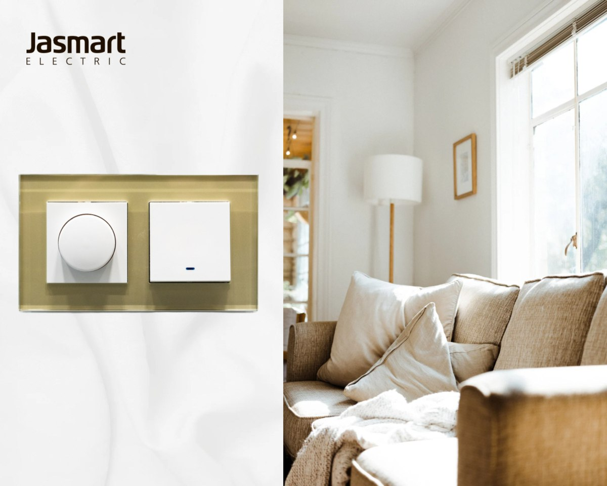 Диммер и выключатель в рамке G-Glass от бренда низковольтной электрики Jasmart