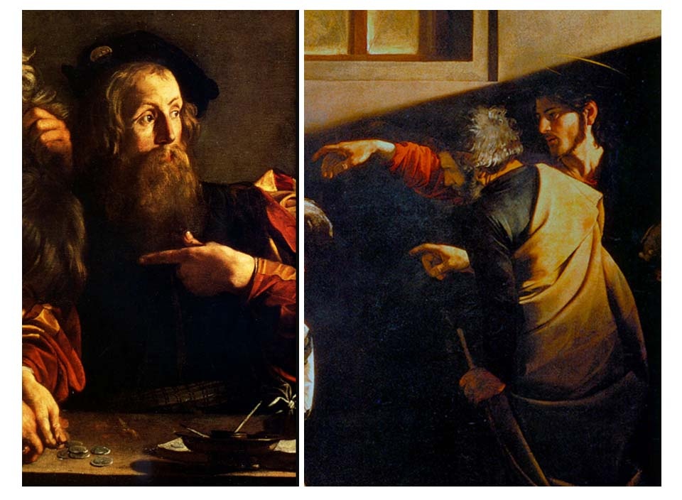 Фрагменты картины «Призвание апостола Матфея» Караваджо (1599–1600) 