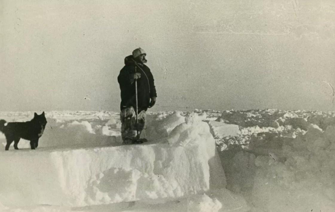 Папанин и пес Веселый на льдине.