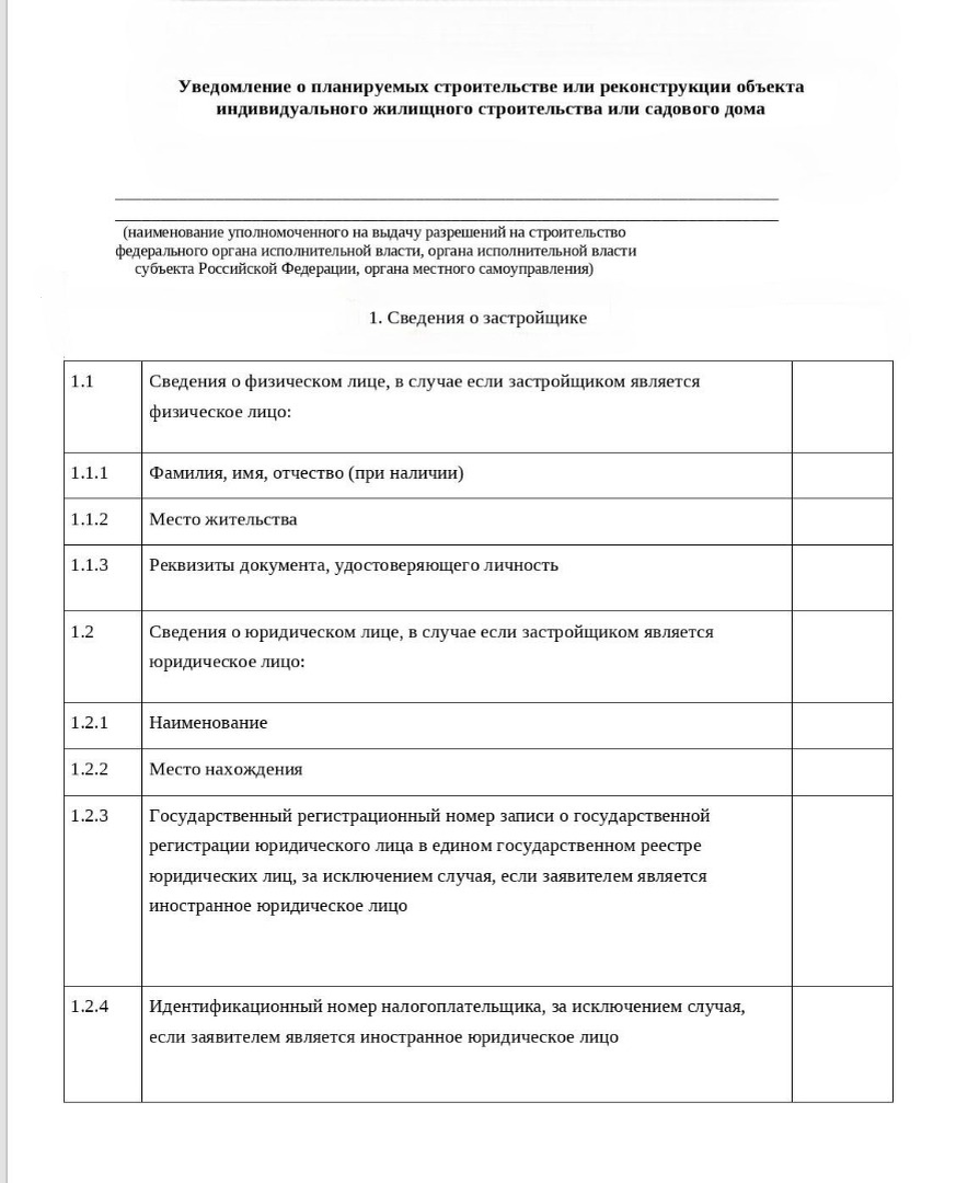 Уведомление о начале строительства