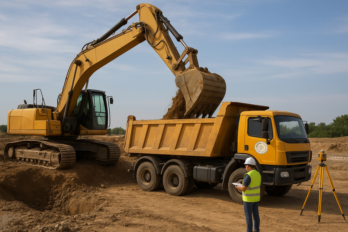 Фото: коллаж «2К»; Работа экскаватора.
