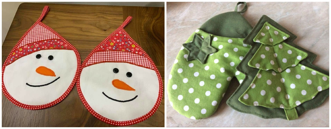 Интересные идеи новогодних прихваток из ткани