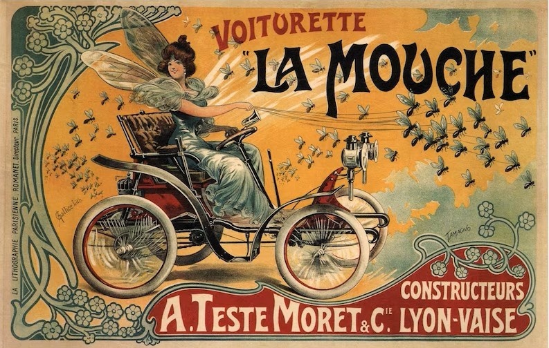 Voiturette La Mouche 1900. Реклама материальных благ и товаров потребления из периода до Первой Мировой Войны. Иллюстрации из открытых источников.