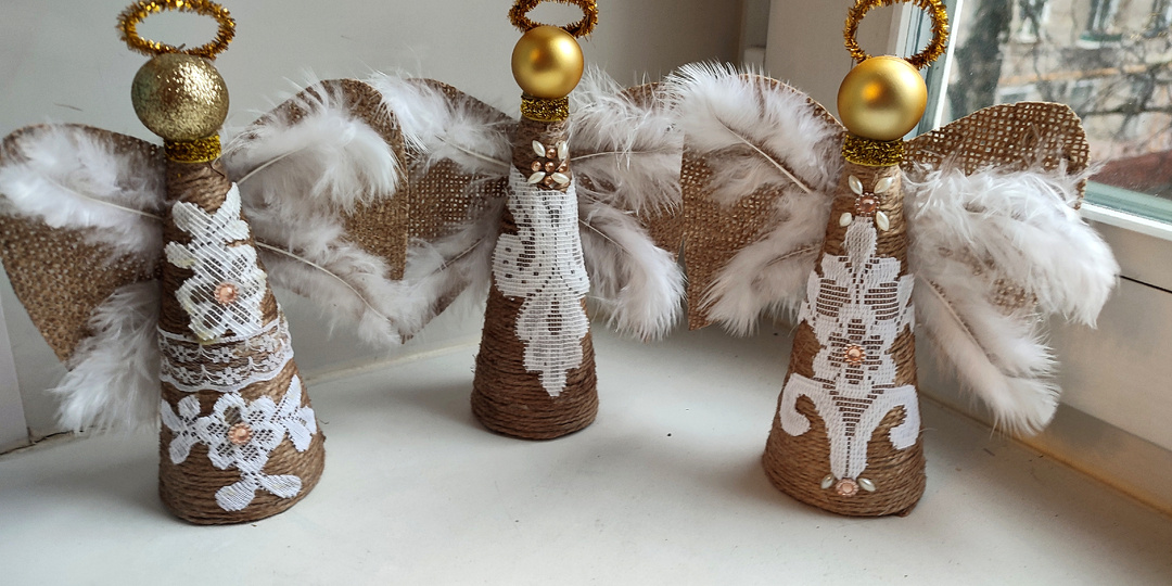 Как просто сделать ангела на Новый год и Рождество из джута и мешковины.