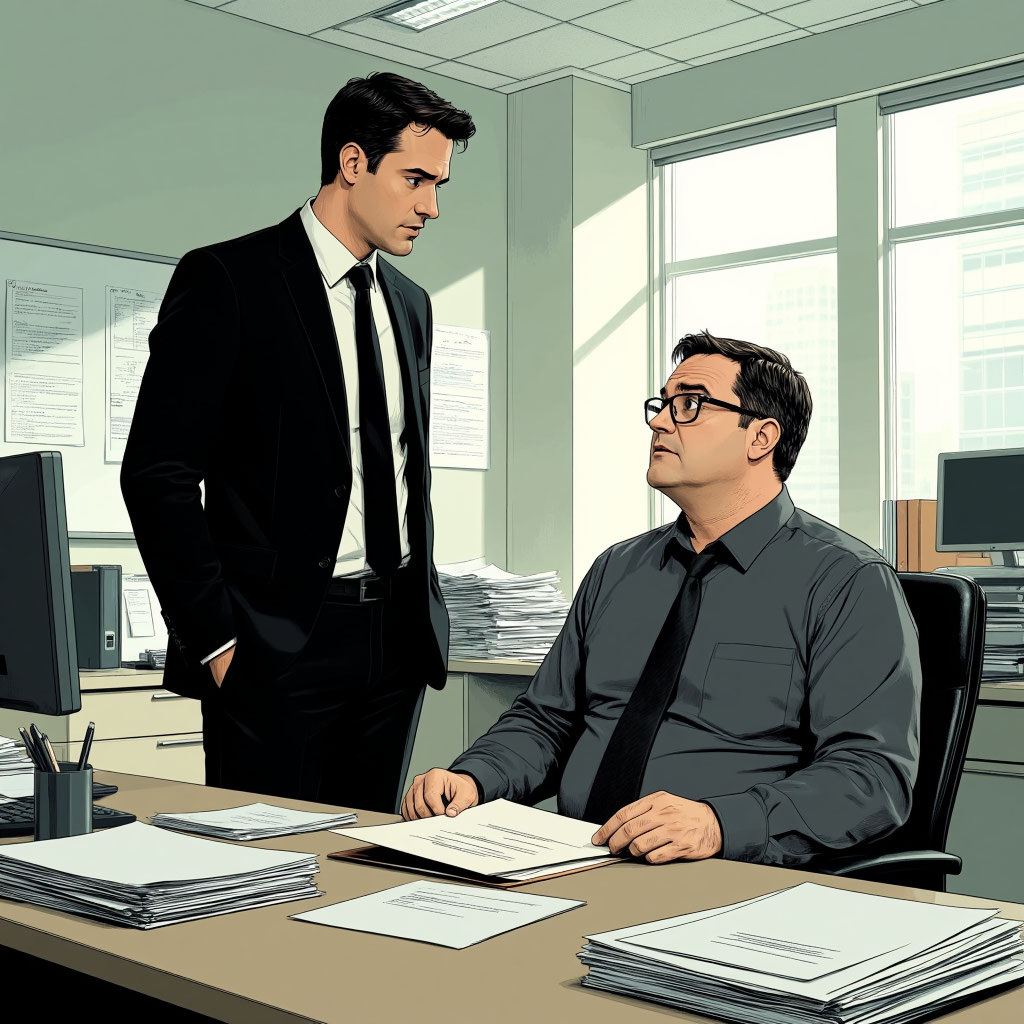 Разговор в кабинете. Генерация изображение Алисой АИ