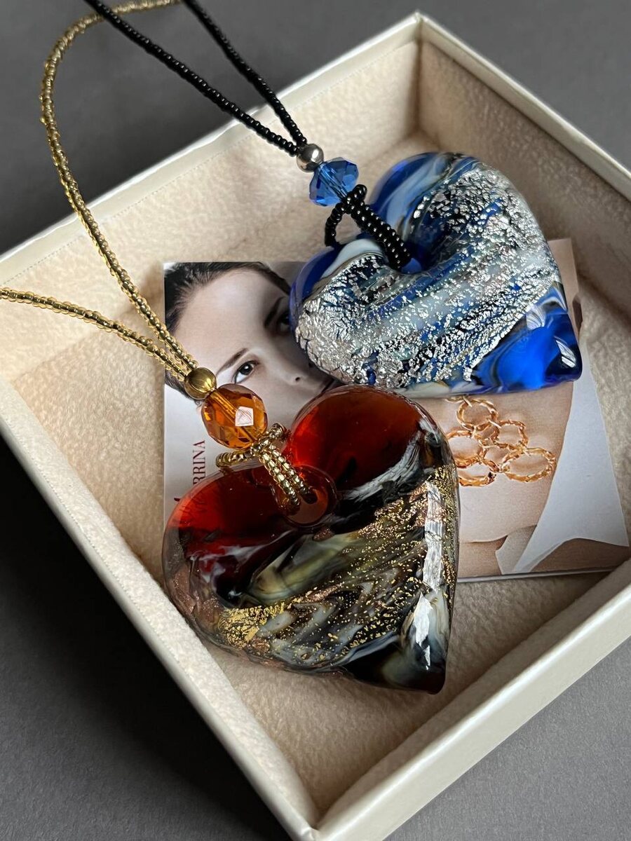 Подвеска Сердце Barocco на бисере из муранского стекла - Murano Club