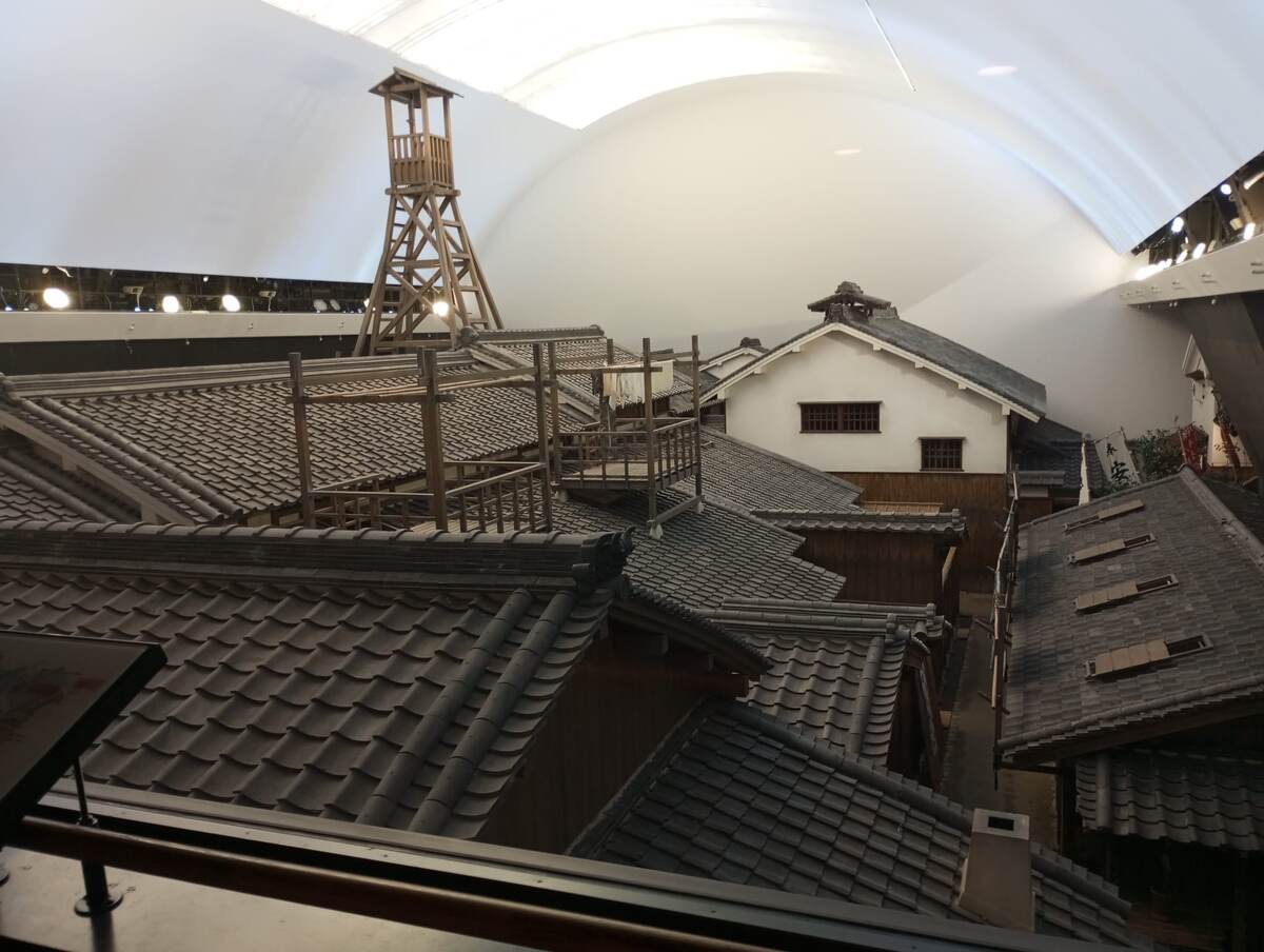 Вид на улицу сверху, через стекло 2 этажа. Крыши впритык-впритык. Не знаю, как могли люди жить - вообще света белого не видя?