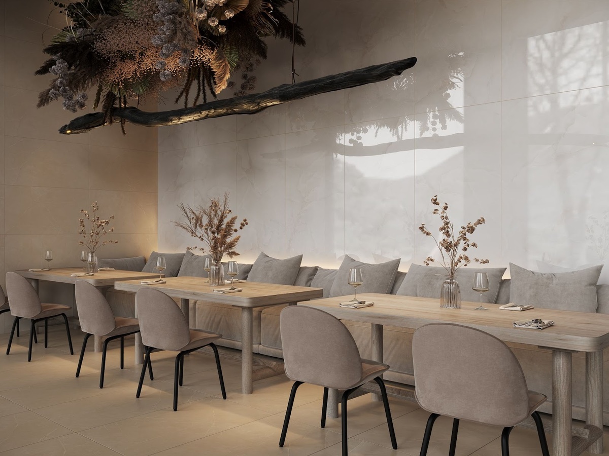 На стенах — полированный керамогранит MOGXL3001 от ™ Onlygres. Источник: Estima