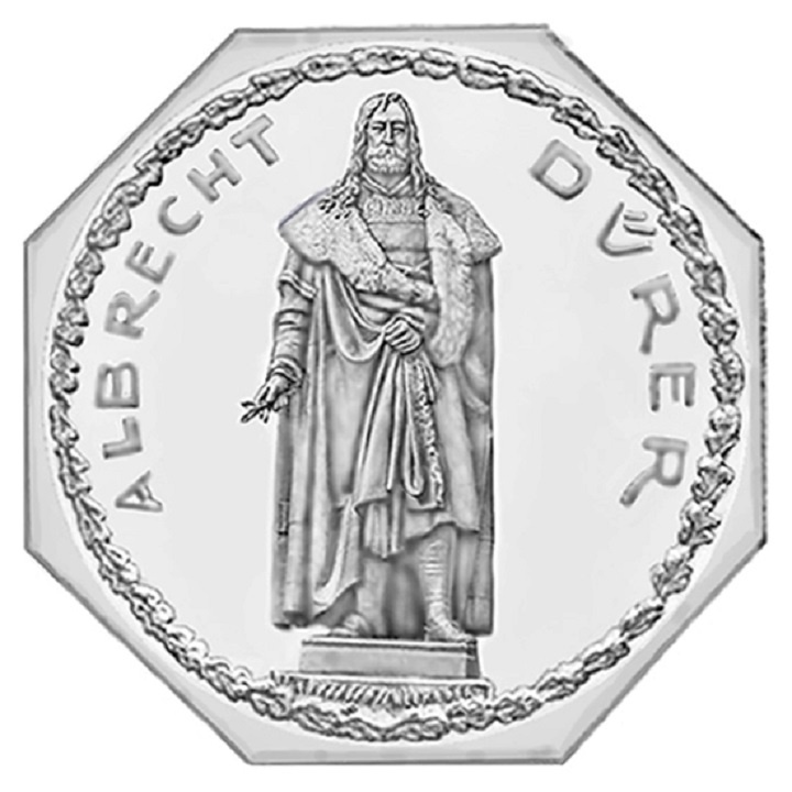    На суррогатной монетке 20 пфеннигов, выпущенной (1920) в родном городе Дюрера - Нюрнберге, изображён памятник художнику на площади его имени. Открытый в 1840 году, это был первый в Германии памятник художнику.