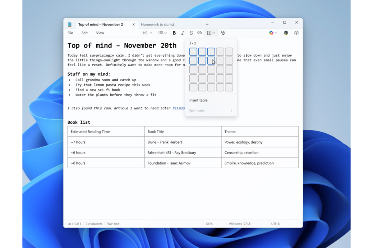 Windows📷Можно создавать таблицы непосредственно в заметках