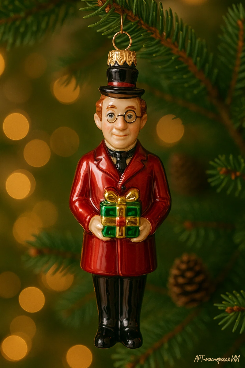 Иллюстрация: новогодняя игрушка «Дом, который построил Джек», созданная специально для канала «АРТ-мастерская ИИ».