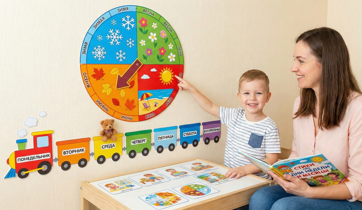 Ребенок учит времена года и дни недели