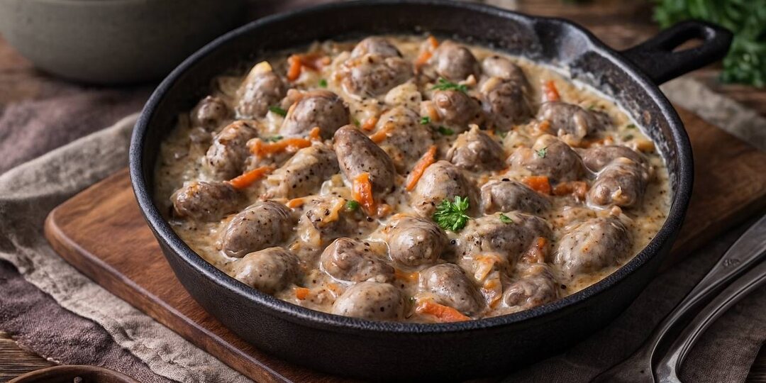 Куриные сердечки, которые тают во рту: сметанный соус делает чудеса