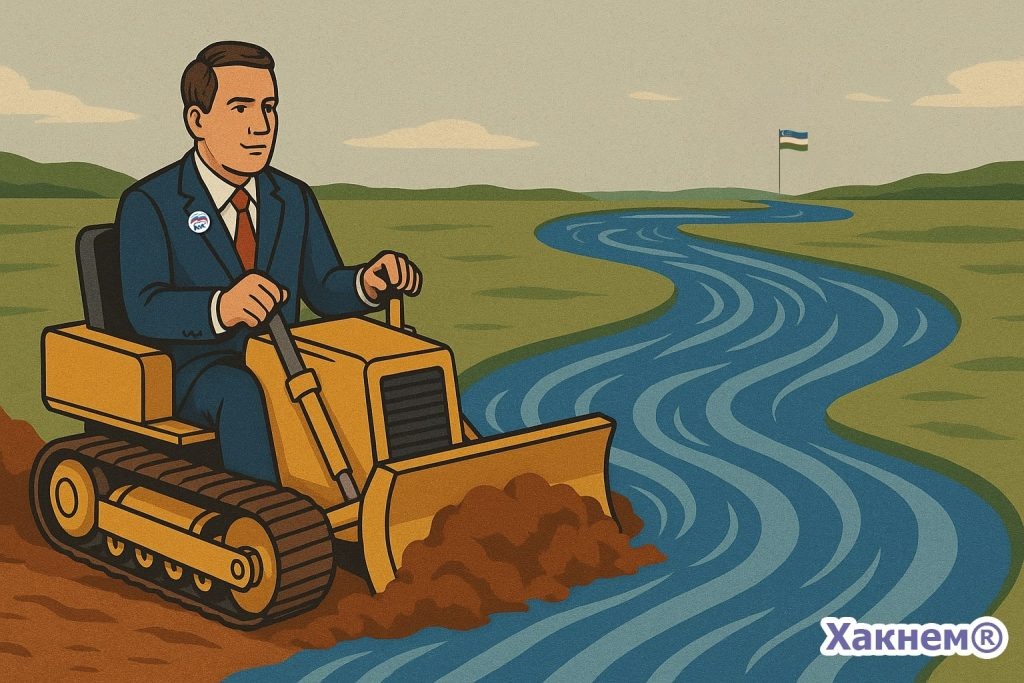 Чиновник на бульдозере поворачивает сибирскую реку в сторону Узбекистана.