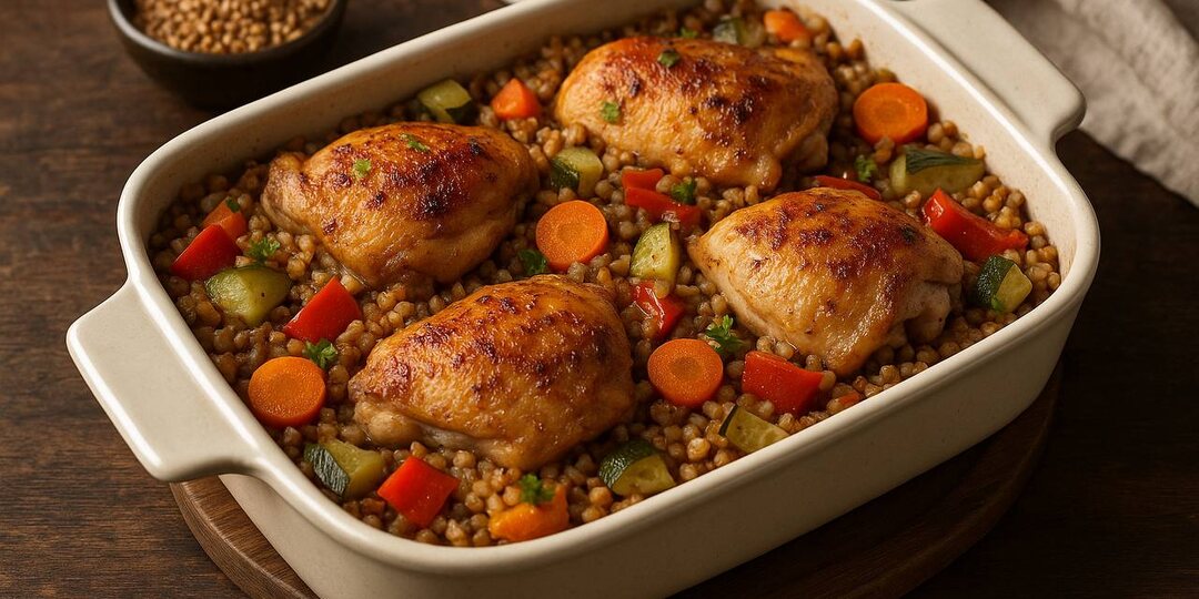 Гречка, которая вкуснее плова: запекаем с бёдрышками и овощами в одной форме