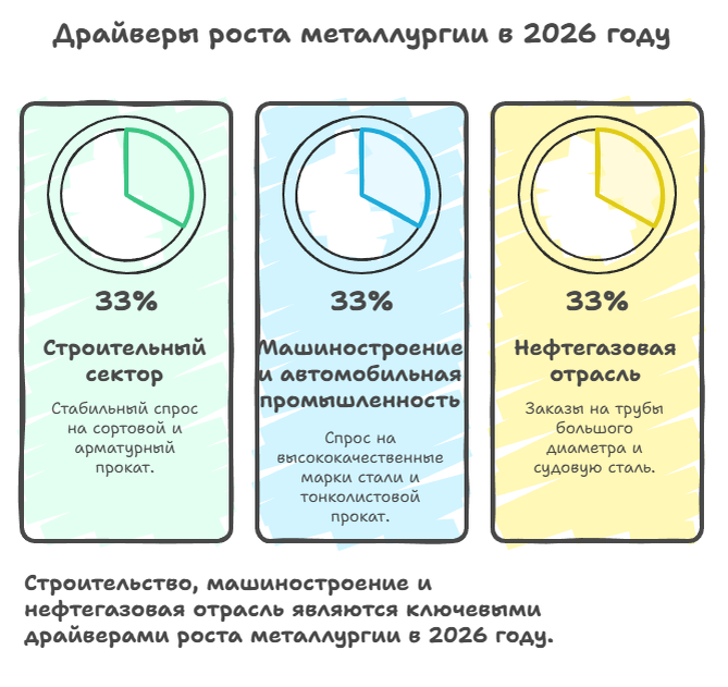 Диаграмма — ключевые факторы, предопределяющие развитие российской металлургии к 2026 году