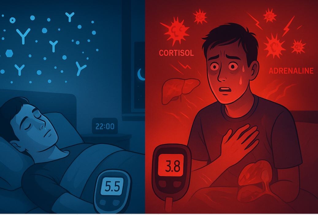 Это не стресс и не бессонница. Это биохимическая катастрофа: инсулин слишком агрессивно опускает сахар ночью, организм в панике выбрасывает кортизол и адреналин — и вы просыпаетесь с бьющимся сердцем в 2-3 ночи.