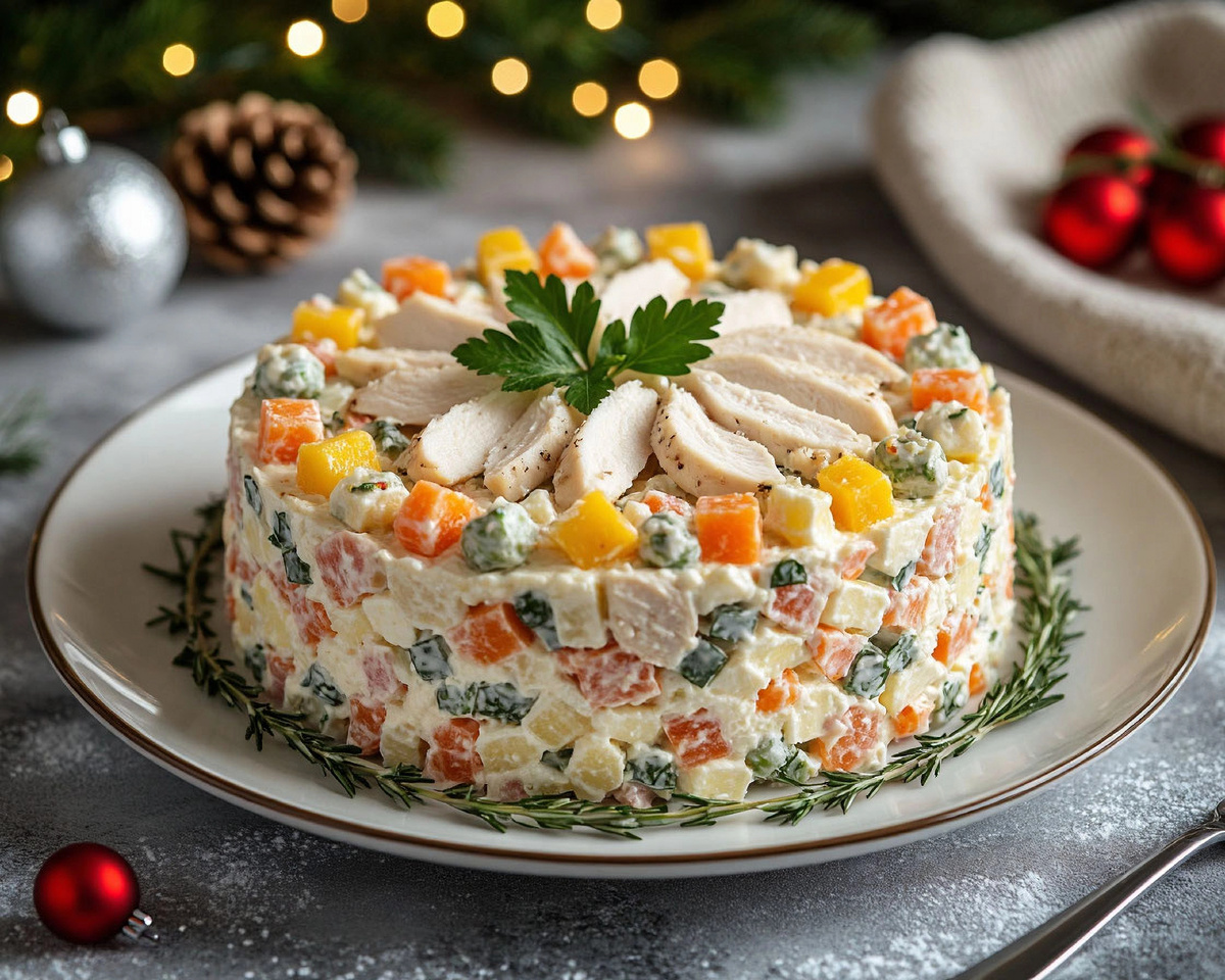 Оливье с курицей: классический пошаговый рецепт праздничного салата с фото🥗🍗✨