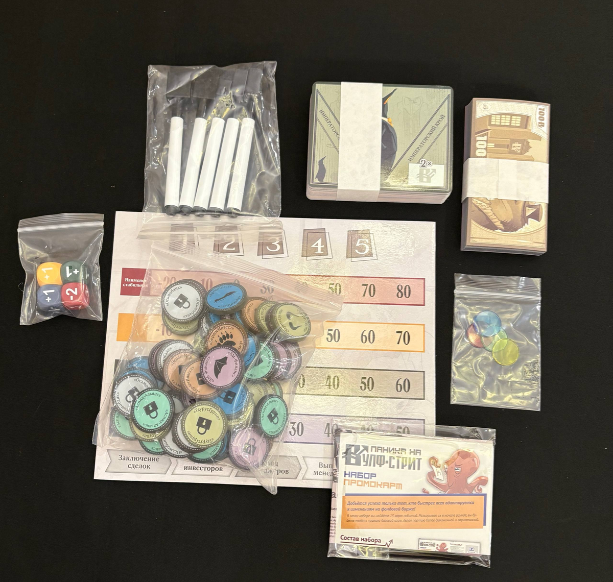Настольная игра «ПАНИКА НА ВУЛФ-СТРИТ» - Что же внутри коробки?
