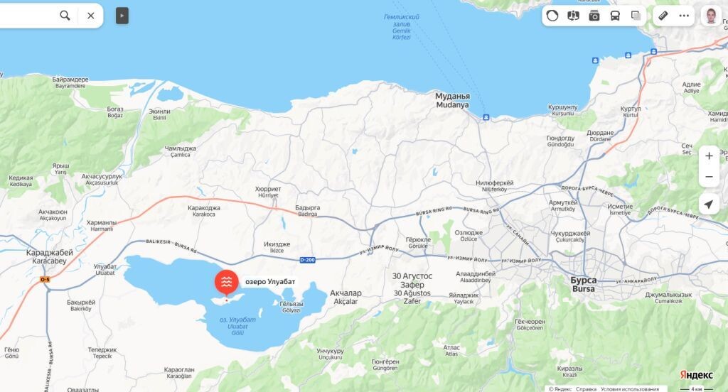 Озеро Улуабат на карте