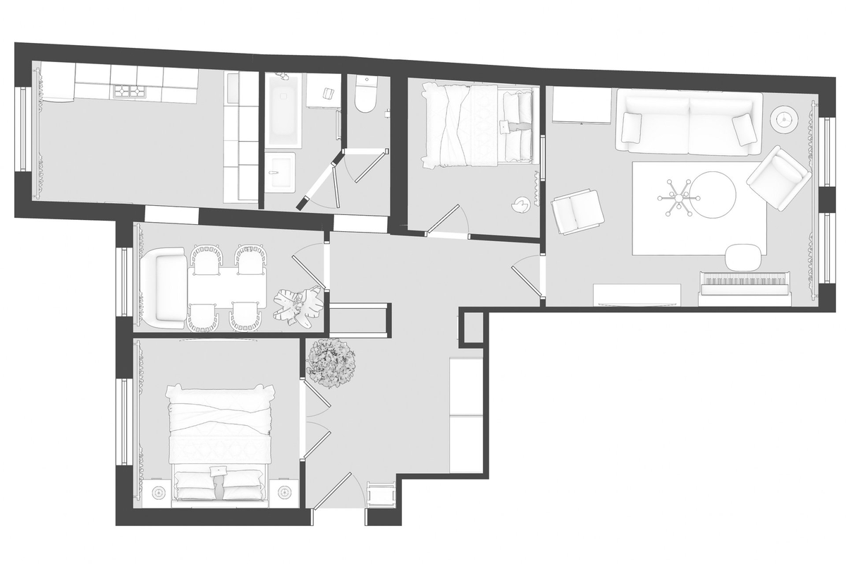 Итоговая планировка и расстановка мебели