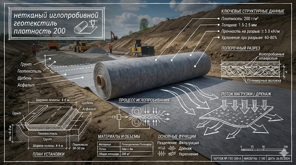 Геотекстиль 200 г/м² — защита грунта, которая работает безотказно
