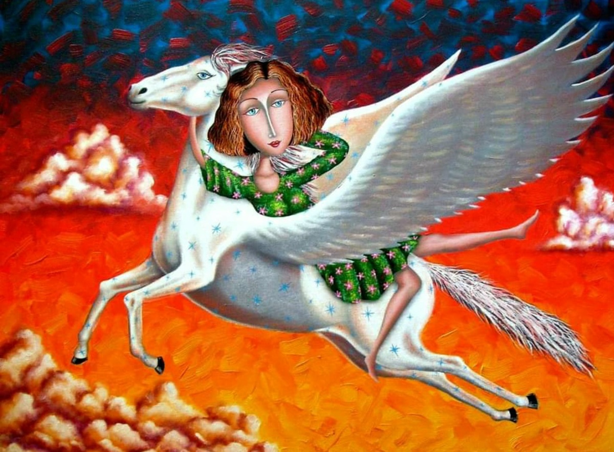 Вот так вальяжно мы с Пегасом летим отдыхать на пушистых облачках. Только за ведром попкорна заскочить надо)))