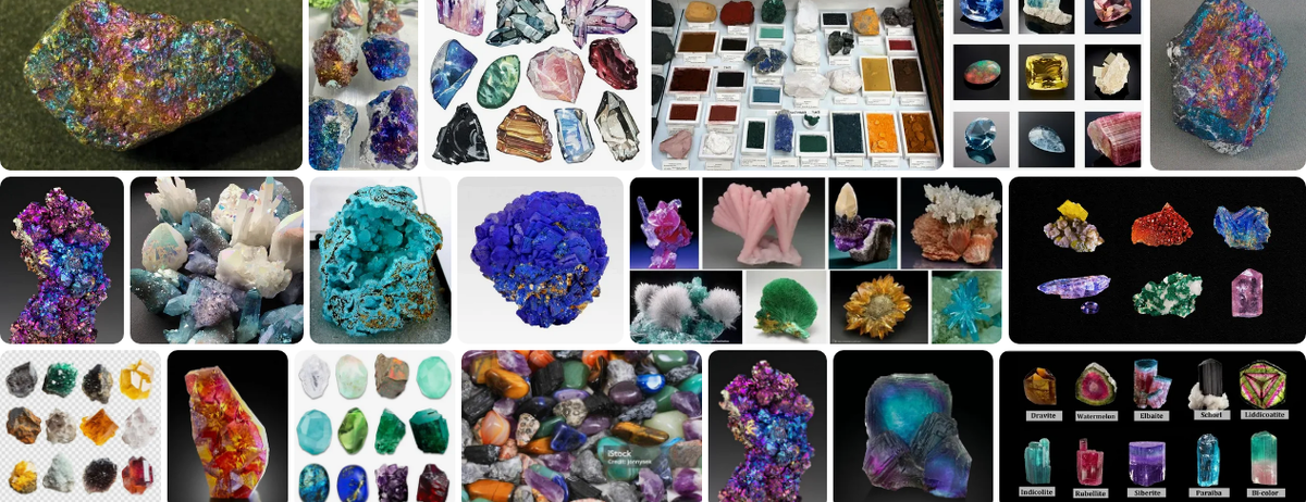 Твёрдые цветные минералы.