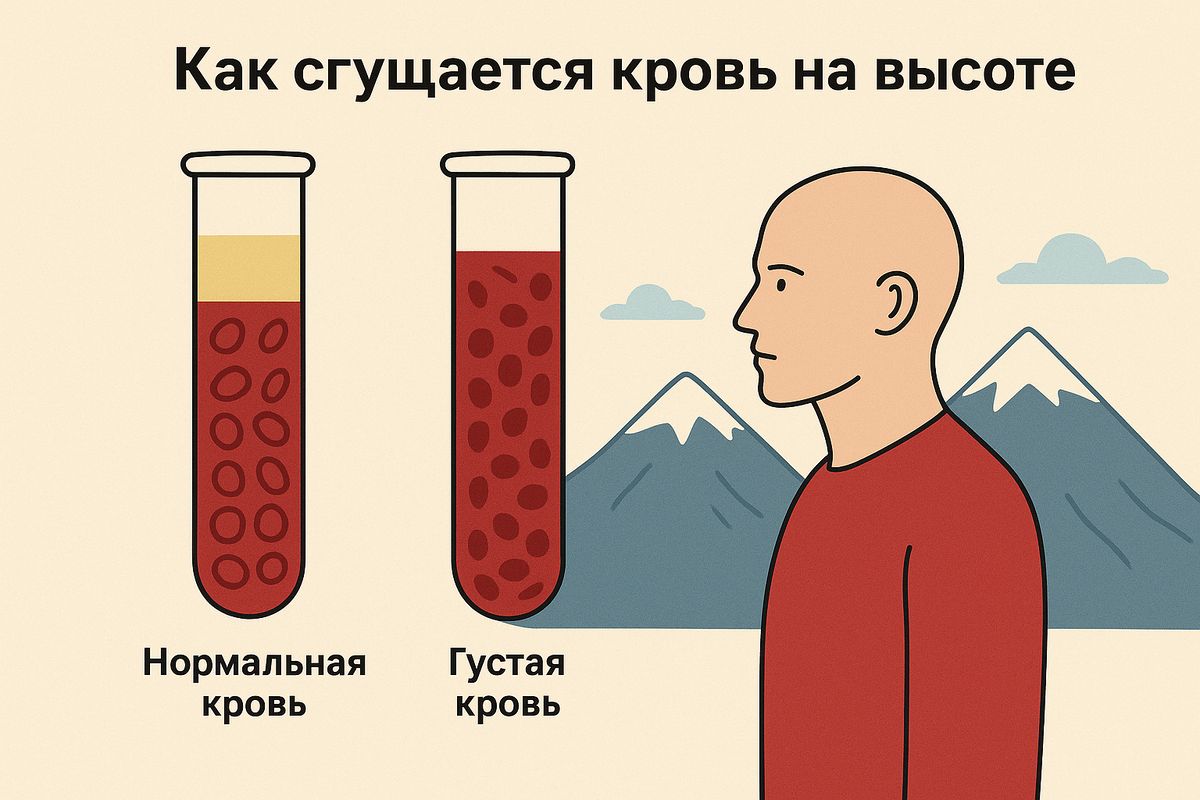 Меньше жидкости в плазме - выше относительная концентрация клеток крови - выше вязкость.