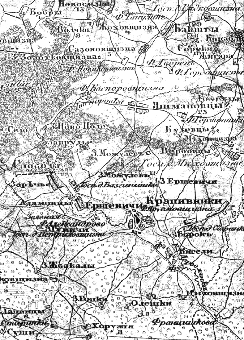 Имения Вазгинишки, Германишки, Меховщина и Касперовщина на трехверстовой карте Шуберта