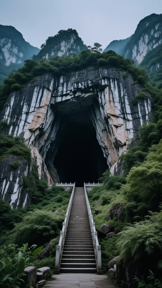 Вход в подземный пещерный город (сгенерировано нейросеью)