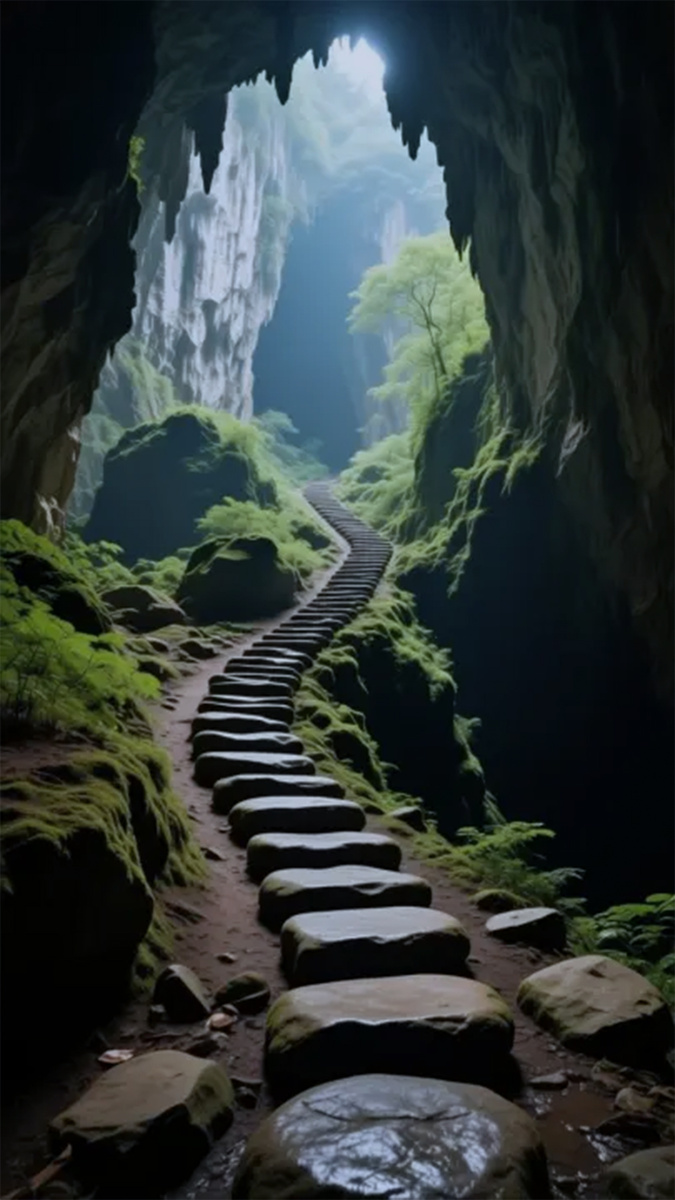 Дорога в подземный пещерный город (сгенерировано нейросеью)