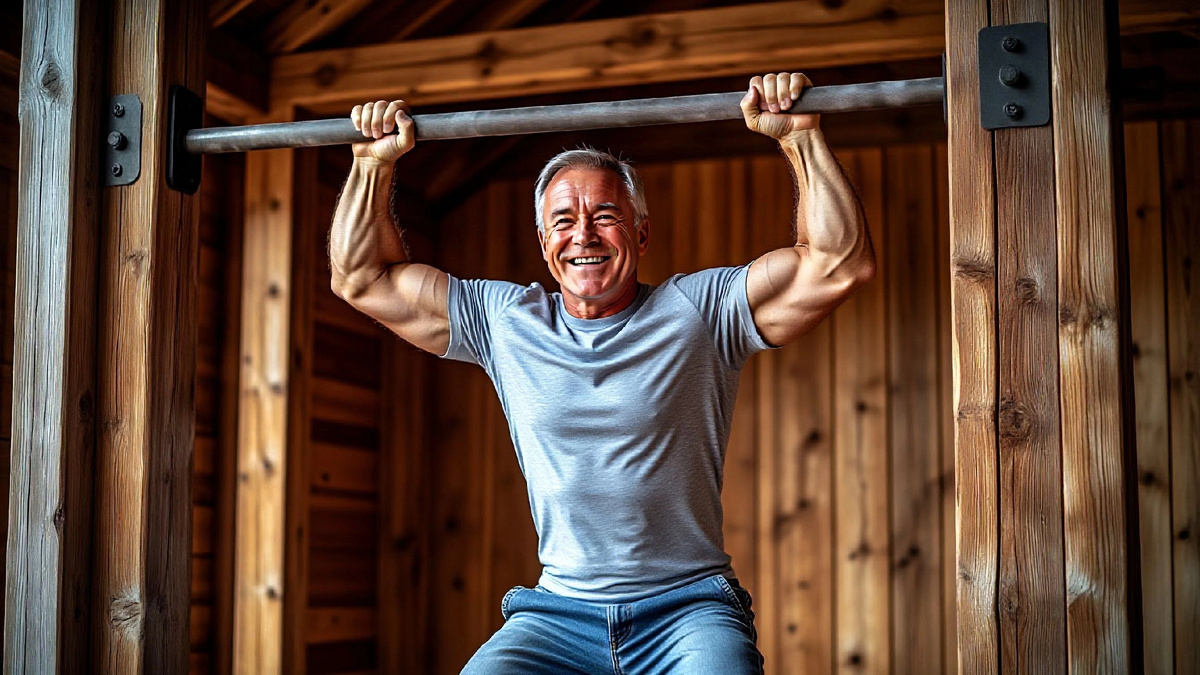 Оптимистичный человек которому нравится подтягиваться дома.