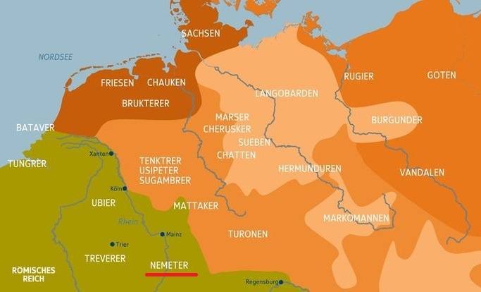 Племя неметы (nemeter) на карте. Источник: ru.pinterest.com