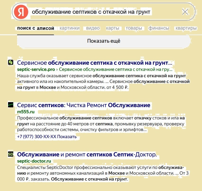 Скриншот результатов поискового запроса