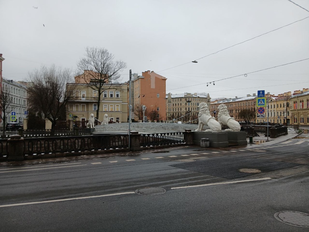 Льви́ный мост — пешеходный металлический балочный мост через канал Грибоедова, фото автора, В Санкт-Петербурге поздняя осень (изображение без фотокоррекции и фильтров) 26.11.2025