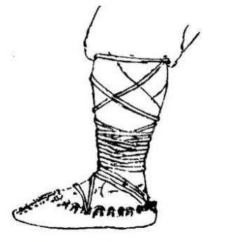 Крепление поршня на ноге. Рис. из книги Осипов Д.О. "Обувь московской земли 12-13 вв.: Материалы охранных археологических исследований". 2006 г.
