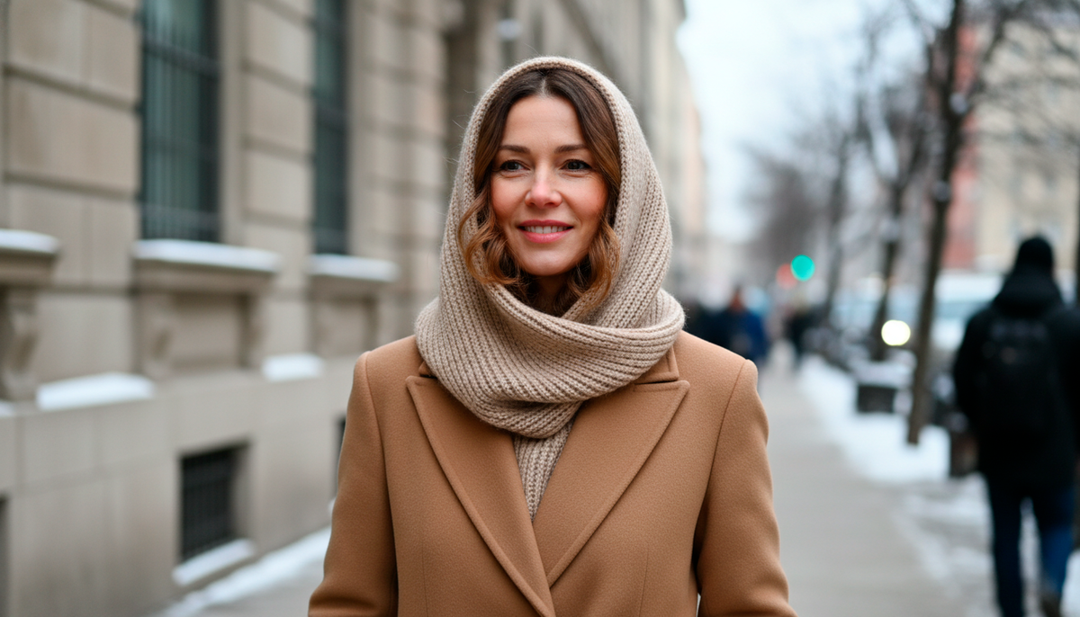 Посмотрите, сколько воздуха внутри. Капор не облегает голову плотно, как плавательная шапочка. Результат: прическа сохраняет объем, а шея надежно защищена от ветра без всяких шарфов.