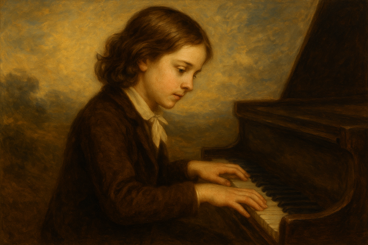 Юный Антон Рубинштейн за фортепиано.