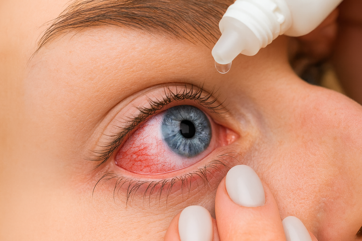 Красные глаза, закапывает глаза.
