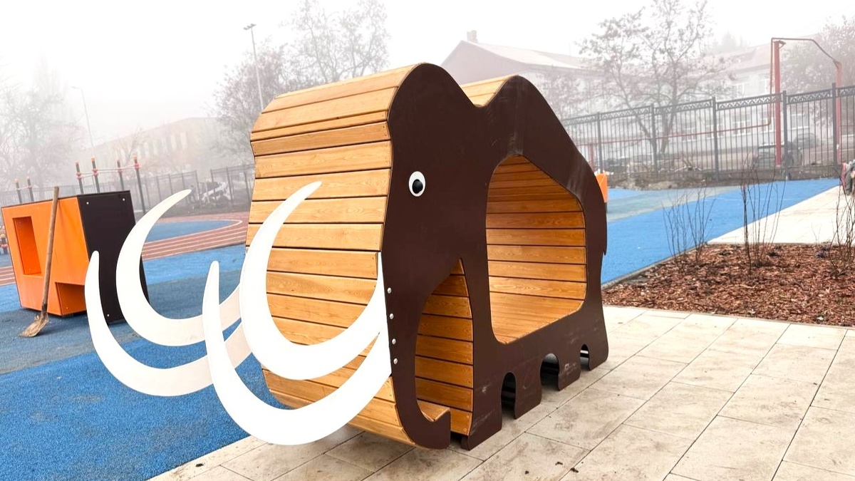    На территории макеевского лицея Югра установила деревянных мамонтов